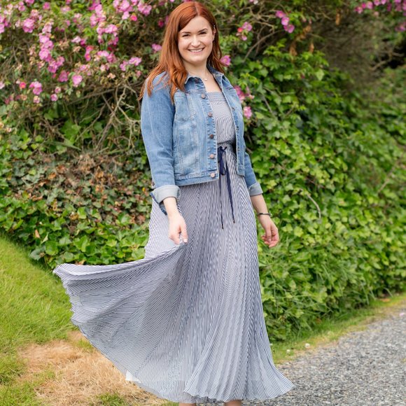 NWT Maeve Darcy Blue Stripe Maxi Dress in Blue Motif Sz 10 - Picture 9 of 17